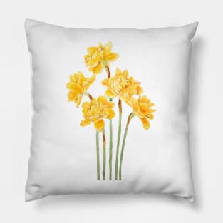 golden daffodils flowers watercolor Pillow