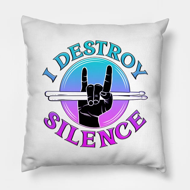 I Destroy Silence Drummer Blues Pillow by Shawnsonart