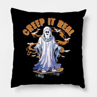 Creep It Real Skateboarding Ghost Retro Halloween Costume Pillow