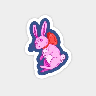 Confused Pink Bunny in Red Bow Magnet