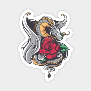 Dragon with Red Rose Fantasy Tattoo Style Magnet