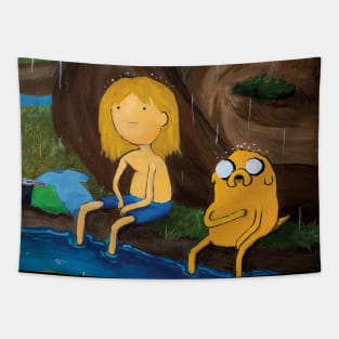 Finn and Jake - Moody Rainy Day Adventure Time Art Tapestry