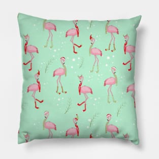 Cute Christmas pink flamingo pattern Pillow