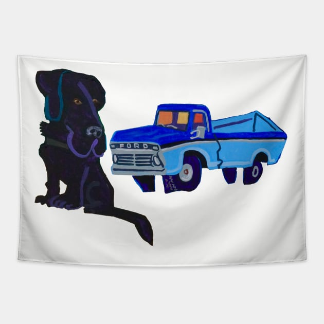 Black Lab and Pickup Truck Tapestry by SPINADELIC