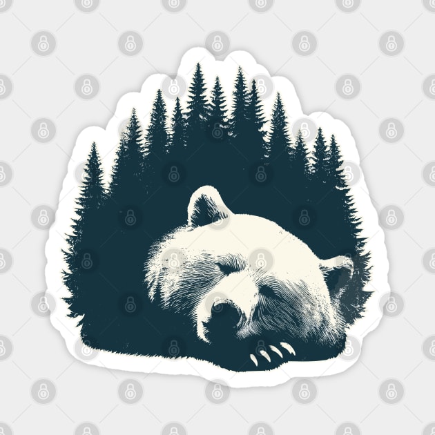 Retro Sleeping Grizzly Bear Magnet by TomFrontierArt