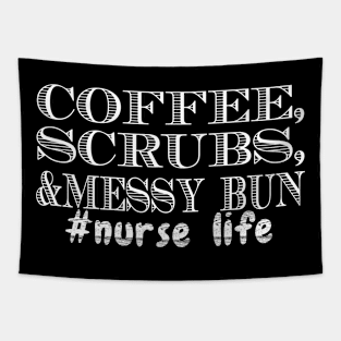 Coffee Scrubs Messy Bun Nurse Life Tapestry