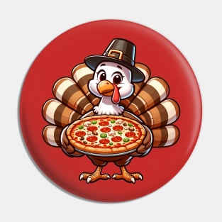 Turkey Holing a Pizza Thankgiving Pin