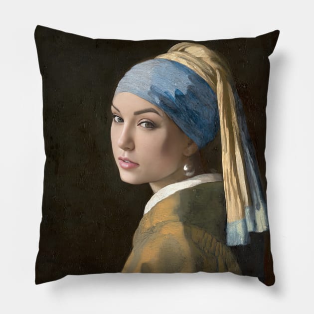 Sasha Grey as the girl with pearl earring Pillow by obstinator