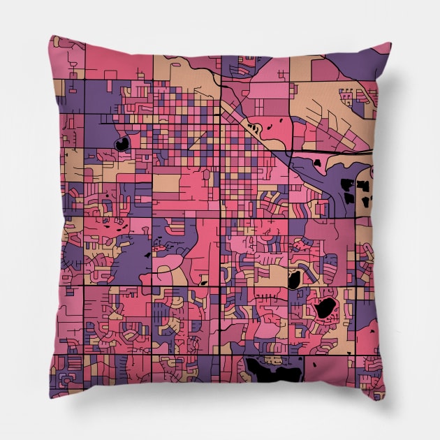 Fort Collins Map Pattern in Purple & Pink Pillow by PatternMaps