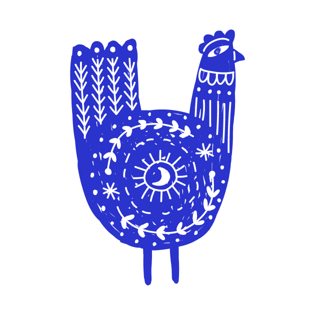 Folk Art Chicken Blue by Pixelchicken