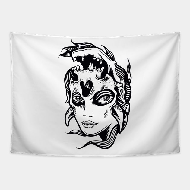 Skull woman Tapestry by Adorline