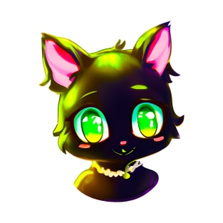 Black cat with green eyes wearing necklace T-Shirt