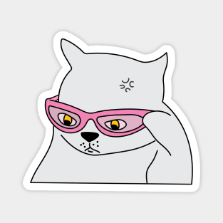 Cat with glasses illustration meme Magnet