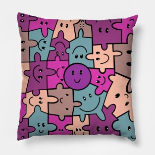 Happy Faced Puzzle Pieces Pillow