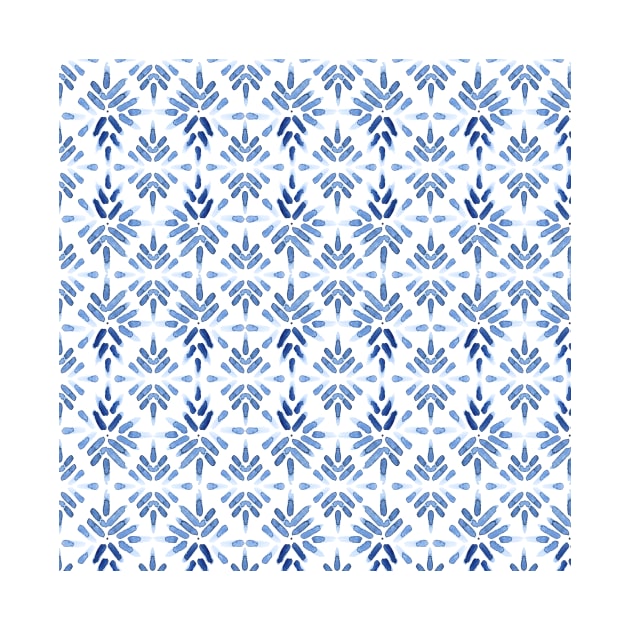 Blue Moroccan Watercolour Tile Print by LThomasDesigns
