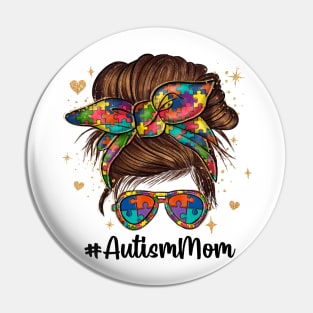 Messy Bun Autism Mom Pin