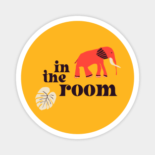 Elephant in the room: Retro font and art in bright red and yellow (with bonus monstera leaf) Magnet