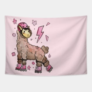 Rollerblading Pink Alpaca in Watercolor Tapestry