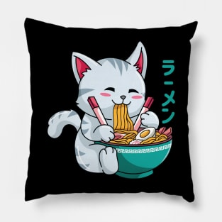 Kawaii Cat Eating Ramen Noodles Pillow