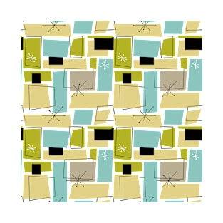 Yellow Aqua Blue Green Rectangles Starburst Mid Century Modern T-Shirt