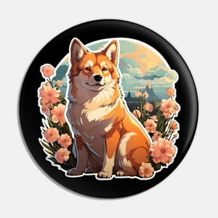 Shiba Inu  Dog Vintage Floral Pin