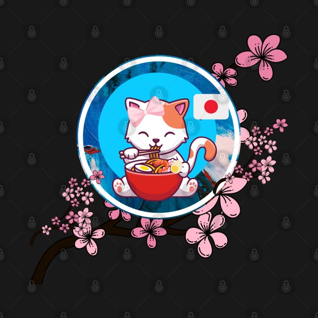 Cat Eating Ramen by TASKARAINK