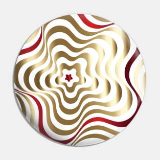 OP Art Gold Flower with Red Ribbon Pin