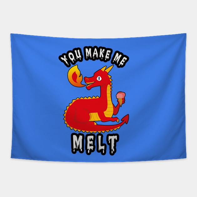 🐲 "You Make Me Melt" Cute Fire-Breathing Dragon Tapestry by Pixoplanet