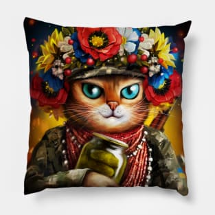 Ukrainian cat soldier Pillow