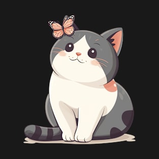 Cute Kawaii Cat and Butterfly T-Shirt