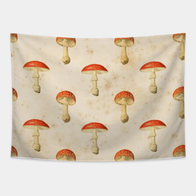 Mushroom Vintage Illustrations Gobilncore Gothic Victorian Cottagecore Pattern Tapestry by PUFFYP