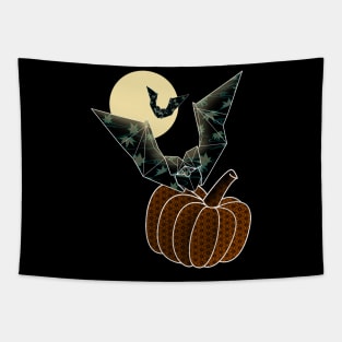 Happy halloween: origami bats, moonlight and pumpkin Tapestry