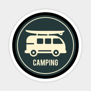 Minimalist Vintage Rv Camper With A Surfboard Magnet