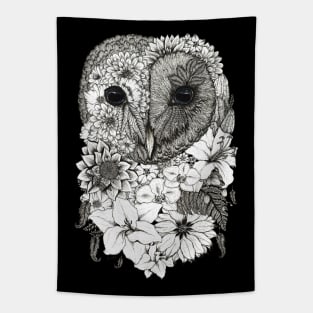 Floral Owl Black Background Tapestry
