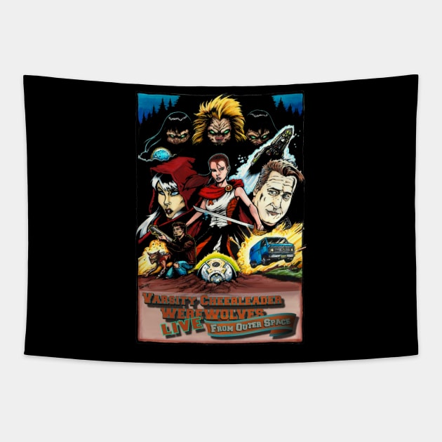 Varsity Cheerleader Werewolves From Outer Space Poster Tee Tapestry by Sci-Fantasy Tees