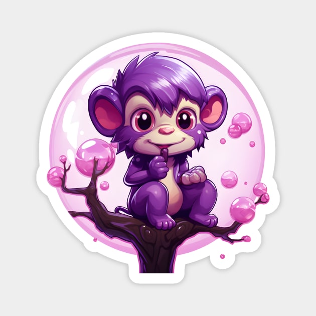 Purple Monkey in a Bubblegum Tree Magnet by cesspoolofcool
