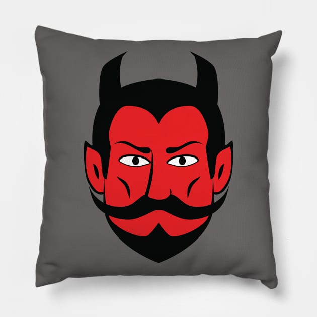 Red Devil Face Pillow by Baggss