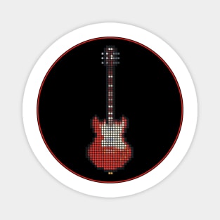 Tiled Pixel Red Pixie Guitar in a Black Circle Magnet