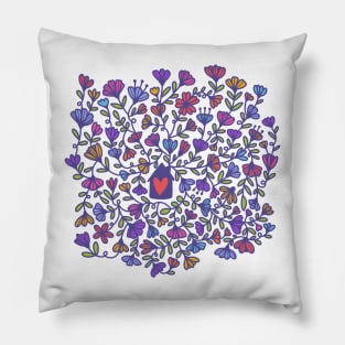 House with line art flowers surrounding it Pillow