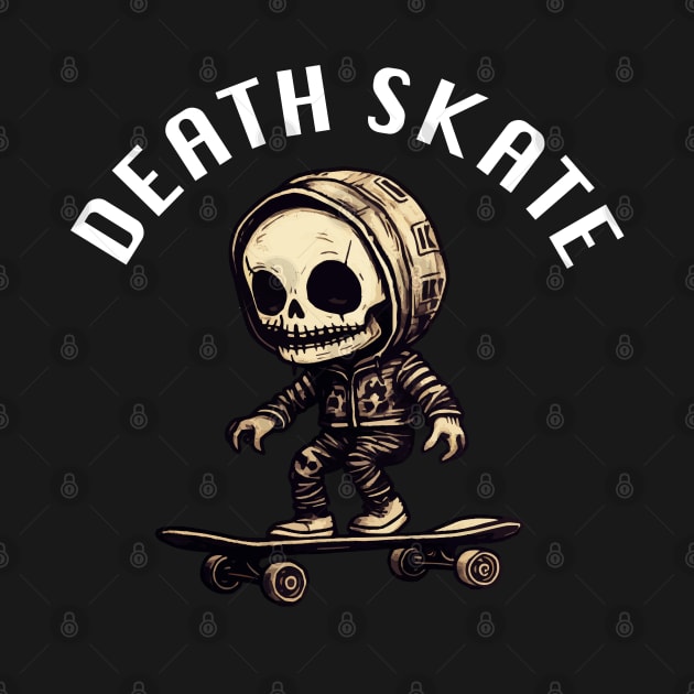 Skeleton Skateboarder - Death Skate (White Lettering) by VelvetRoom