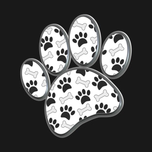 Faux 3D Shape Dog Paw Print And Bone Pattern T-Shirt