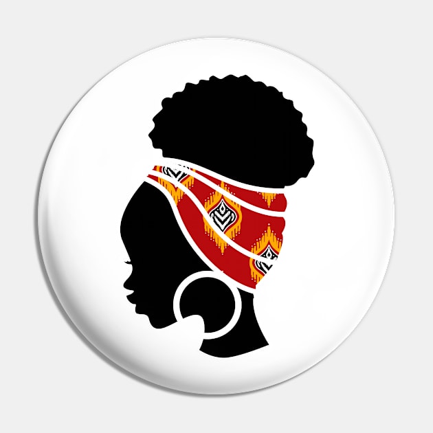 Afro Hair Woman with African Pattern Headwrap Pin by dukito