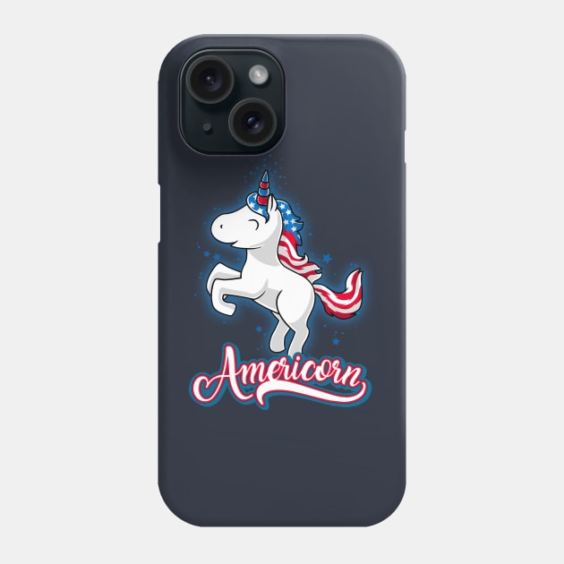 Americorn-Patriotic Proud American Unicorn Kids Gift Phone Case by Cheesybee