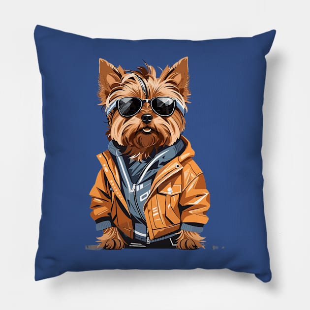 Yorkshire Terrier With Sunglasses Pillow by Graceful Designs