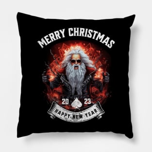 Heavy metal santa, ugly christmas sweater, cool santa, rock santa Pillow