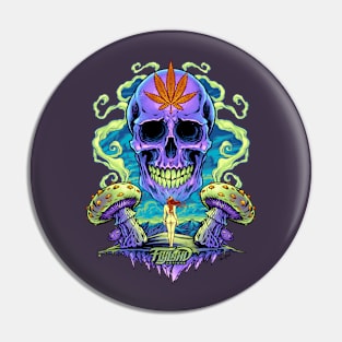 Purple Cannabis Skull with Mushrooms Pin