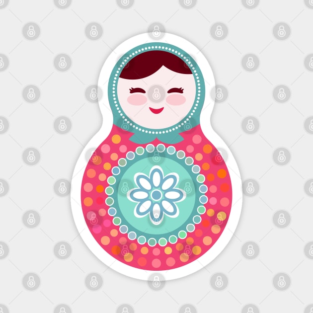 Russian dolls matryoshka (background, pink and blue colors) Magnet by EkaterinaP