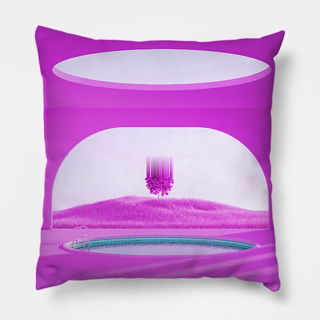 Vaporwave Fantasy Pool with Nature Glitch Art Pillow by GLITCH.HUB