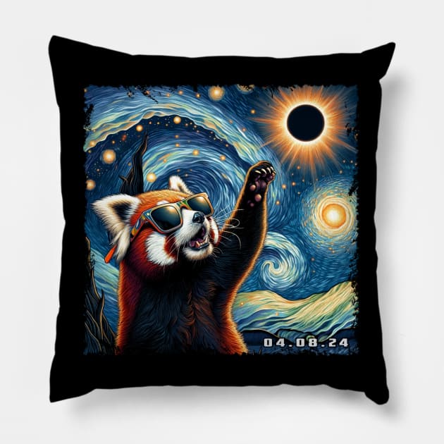 Celestial Red Panda Eclipse: Trendy Tee for Panda Enthusiasts Pillow by ArtByJenX