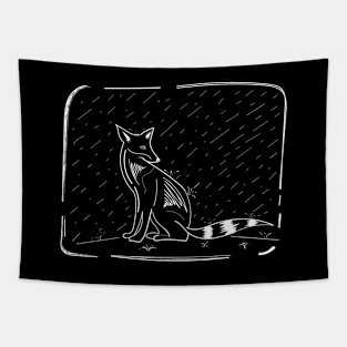 Fox under the rain Tapestry